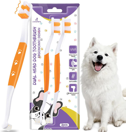 Dog Toothbrush – Newly Upgraded Dual-Head Design with 60° Wavy Bristles – Gently Surrounds Teeth for Deep Cleaning and Plaque Removal – Non-Slip Handle, Ideal for Daily Pet Dental Care (Pink, 1-Pack)