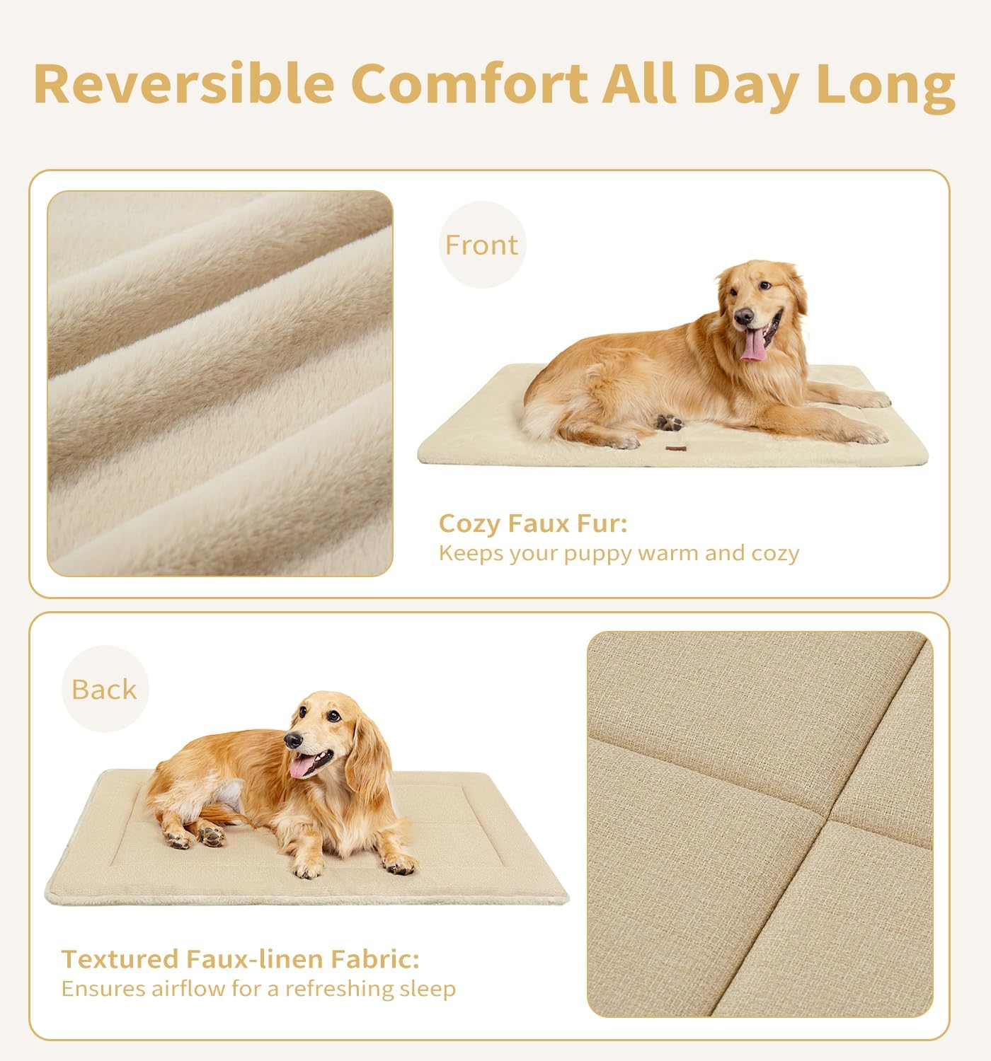 Made4Pets Dog Crate Pad Bed for Medium Large Dogs, Washable & Reversible, Anti-Slip Kennel Mat for Cozy Sleeping, Soft Fluffy Dog Bed for Indoor & Outdoor Use, 35"x23", Gray