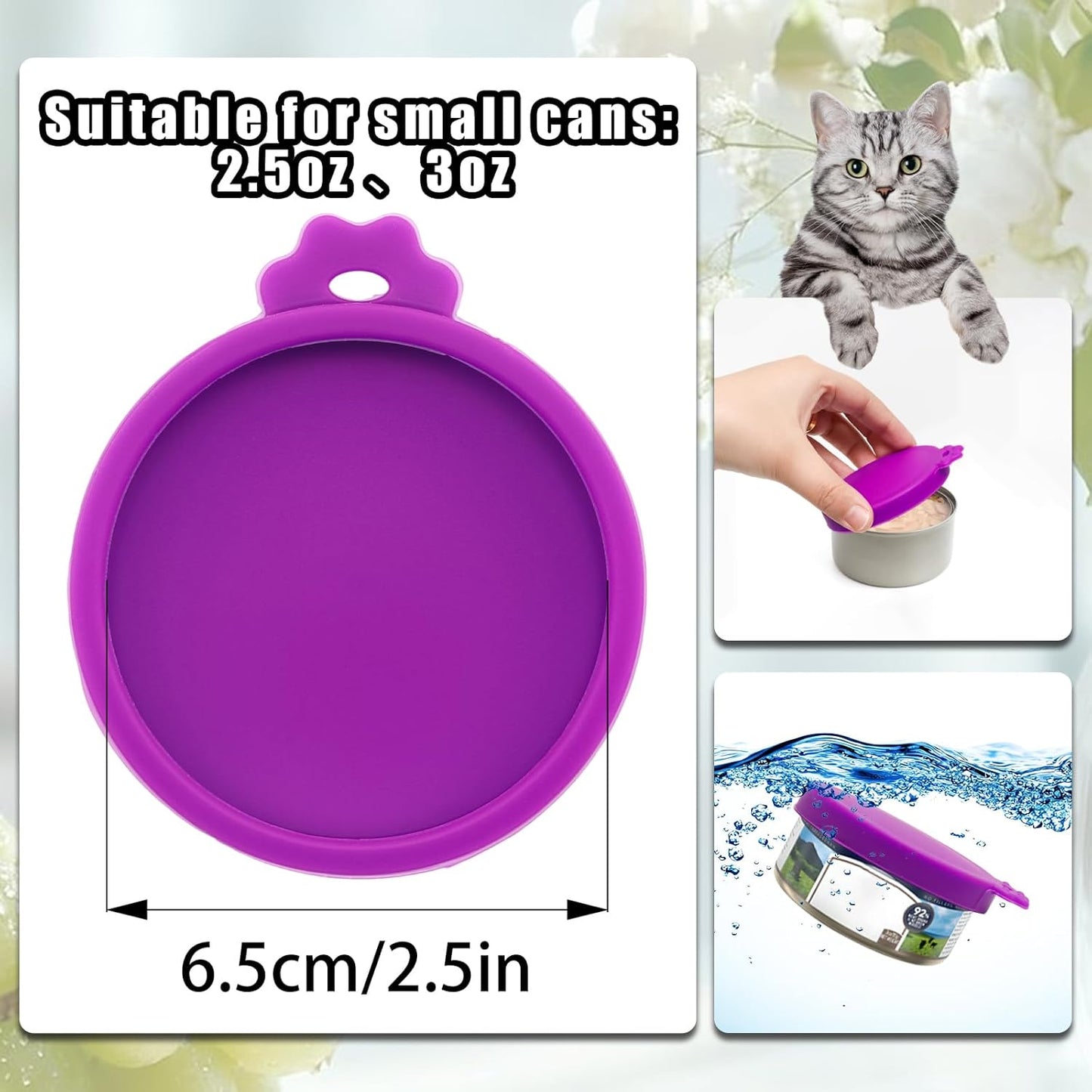 PINE & LINEN 4 Pcs 2.5inch Durable Pet Can Lids, Silicone Small Pet Can Covers Waterproof Cat Food Cans Lids for 3 oz Cat Food Cans（Yellow+Red+Pink+Blue）