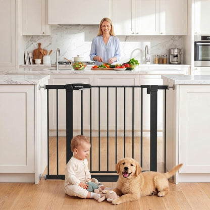 Baby Gate for Stairs, 29.7-40.6" Auto Close Dog Gate Indoor for Doorways, Dual-Lock Design, Adjustable Pet Gate No Drilling with Walk Thru Door for Hallways, Stroller Friendly, Black