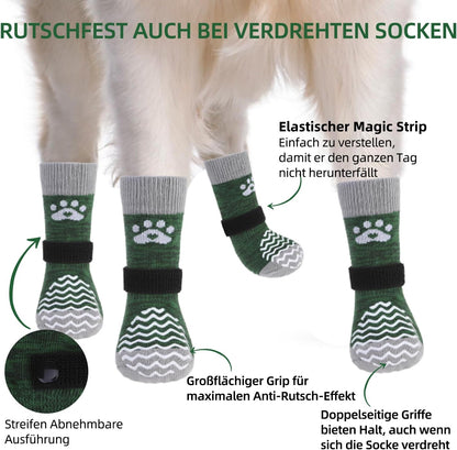 PUPTECK Anti Slip Dog Socks with Double Grippers for Hardwood Floors, Shoes for Hot/Cold Pavement, Boots & Paws Protectors to Prevent Licking, Traction Booties for Senior Small Large Dogs