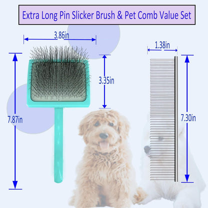 Dog Brush For Long Haired Dogs Poodles-Dog brushes for grooming&shedding-Large Firm Slicker Brush for Goldendoodles-With Soft Massage Grooming Stainless Steel Pins, Pet Grooming Wire Brush-25mm(1")