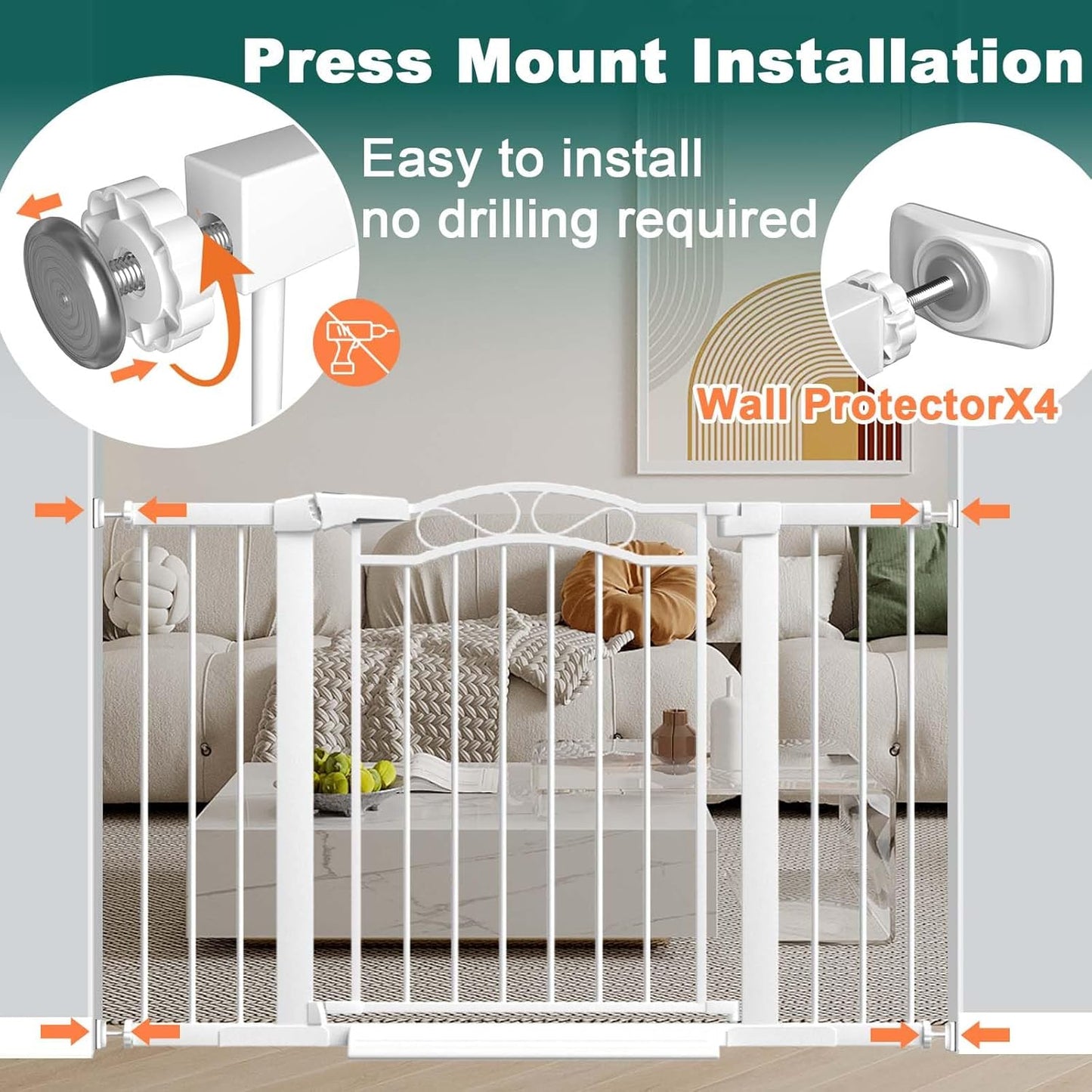 Fairy Baby 68.1"-70.8" Extra Wide Press Mounted Baby Gate Indoor for Kids Or Pets Walk Thru No Drill Long Dog Gates for The House Doorway Child Safety Gate