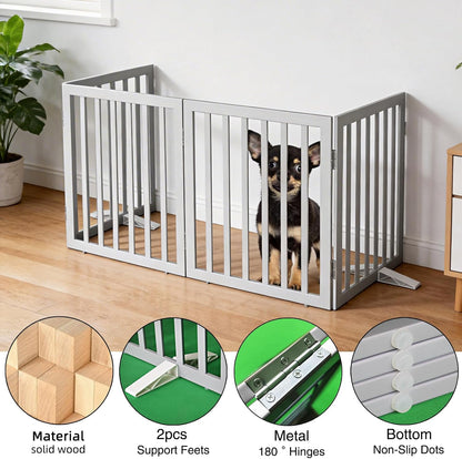 ZJSF Freestanding Indoor Dog Gate for House Foldable Wood Puppy Gate for Doorways Pet Gate for Stairs Extra Wide Pet Fence, Brown, 24" Height 3 Panels