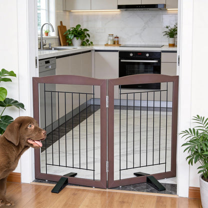 ZJSF Freestanding Dog Fence Indoor, Foldable Dog Gate for Doorways, Stairs or Hallways, Sturdy Wood Extra Wide Pet Gate with Support Feet for The House, White, 24 "Height-3 Panels