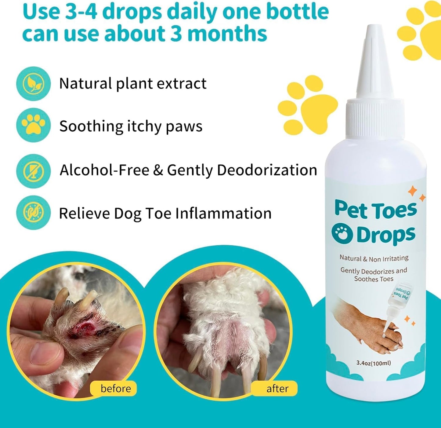 Dog Paw Cleaning Solution,3.4 FL Oz Pet Paw Cleaner,Dog Paw Cleaner, Pleasant Smell Dog Foot Cleaner, Deep Clean Paw Cleaner for Dogs and Cats,No Rinse Dog Paw Washer