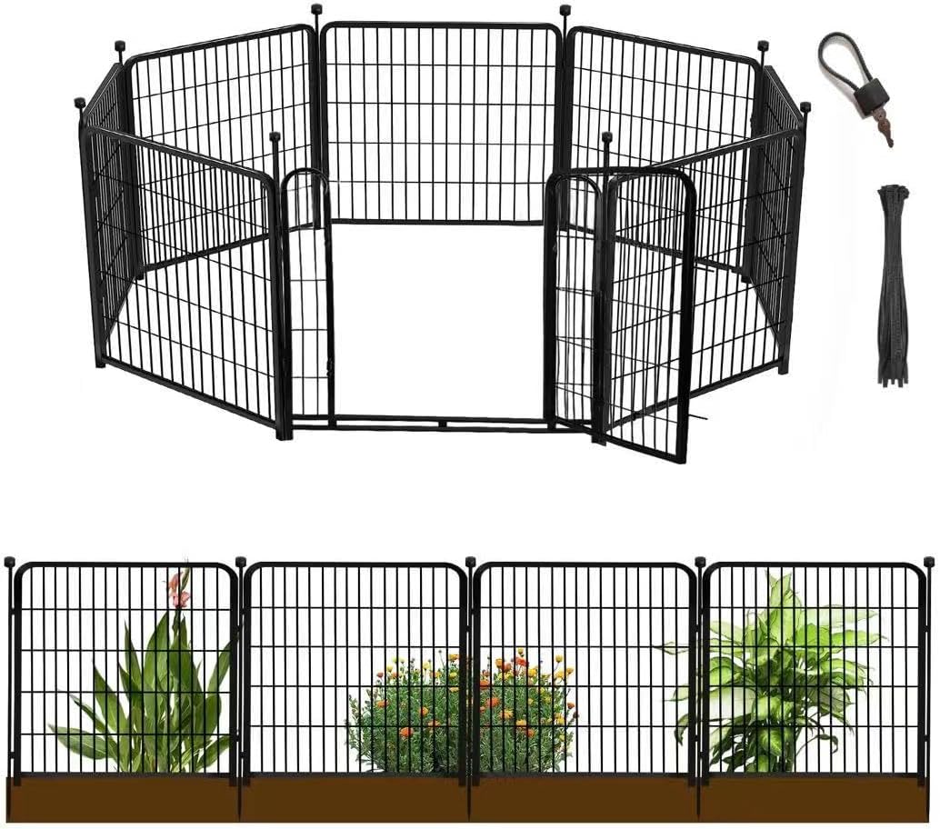Getlay 36 in(H) Garden Fence, Wide Gate Low Threshold, 10 Panels Total 22.1 Ft(L) Heavy Duty Iron Animal Barrier Fence for Yard,Suitable for Indoor Or Outdoor Dog Fencing,Garden Border Fence