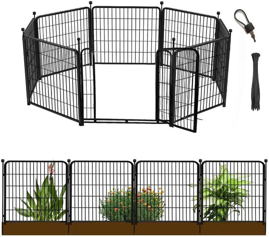 Getlay 36 in(H) Garden Fence, Wide Gate Low Threshold, 10 Panels Total 22.1 Ft(L) Heavy Duty Iron Animal Barrier Fence for Yard,Suitable for Indoor Or Outdoor Dog Fencing,Garden Border Fence