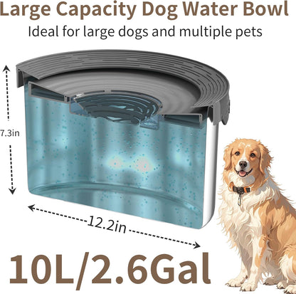 6.5L Dog Water Bowl No Spill 1.6 Gallon Stainless Steel Water Bowl for Dogs 220oz Large Capacity No Splash Slow Drinking Feeder with Anti-Slip Mat for Messy Drinkers 6.5L+2 Filters
