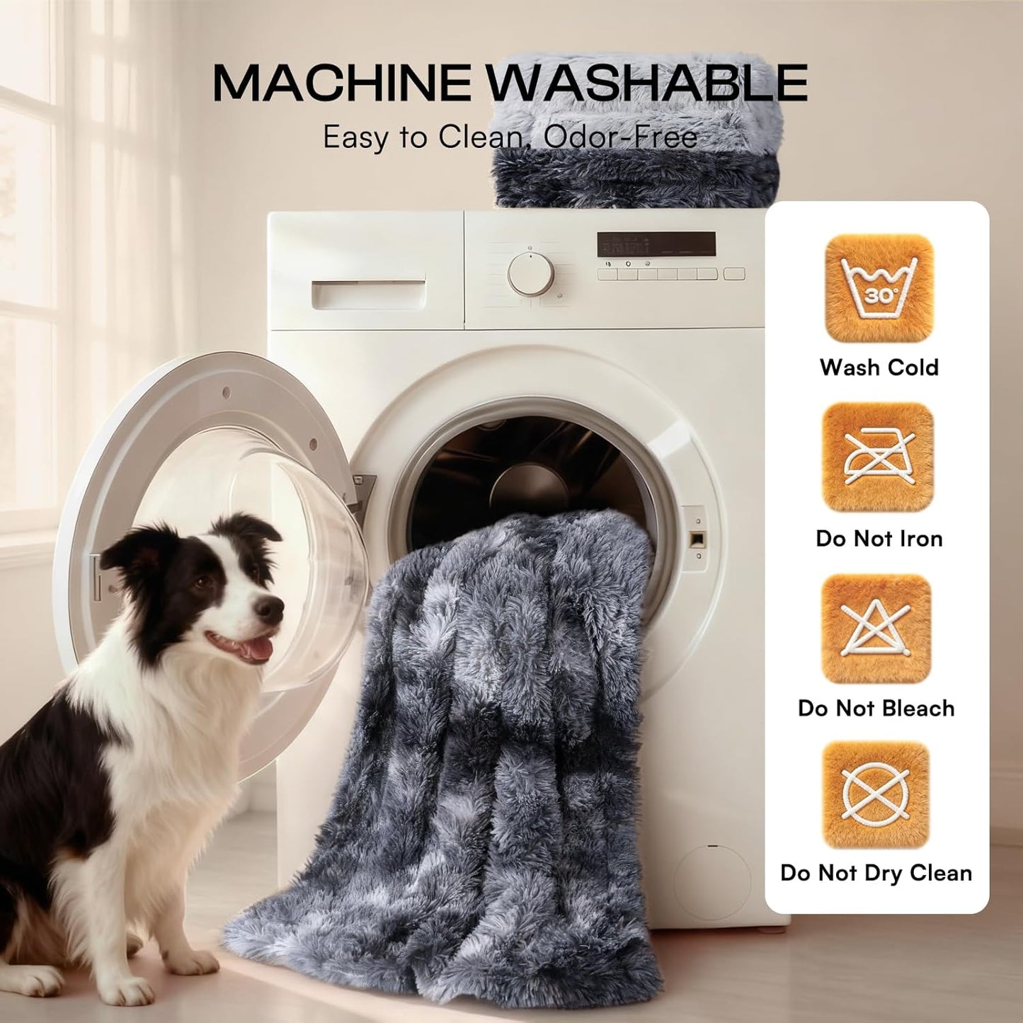 Luciphia Large Waterproof Dog Blanket for Pet Washable Liquid Proof Bed Intimacy Protection Shaggy Plush Calming Long Faux Fur Couch Cover Calming Cat Throw Blankets, Mist Grey, 50" x 60"