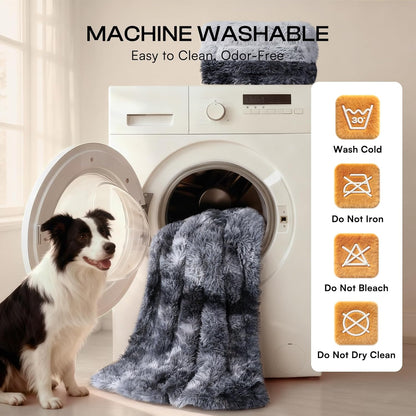 Luciphia Large Waterproof Dog Blanket for Pet Washable Liquid Proof Bed Intimacy Protection Shaggy Plush Calming Long Faux Fur Couch Cover Calming Cat Throw Blankets, Mist Grey, 50" x 60"