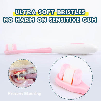 Small Dog Toothbrush, Puppy & Cat Tooth Brushing Kit, Ultra Soft Head Teeth Brush for Kitten & Tiny to Medium Pet, Doggy Toothbrushes Deep Dental Clean, 1 PCS, Pink