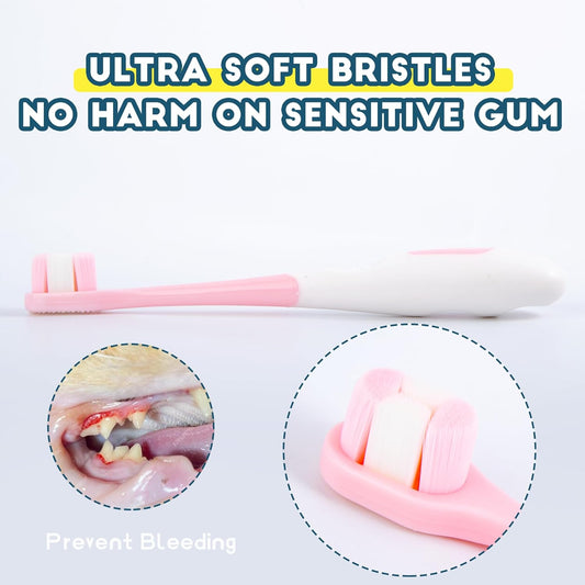 Small Dog Toothbrush, Puppy & Cat Tooth Brushing Kit, Ultra Soft Head Teeth Brush for Kitten & Tiny to Medium Pet, Doggy Toothbrushes Deep Dental Clean, 1 PCS, Pink