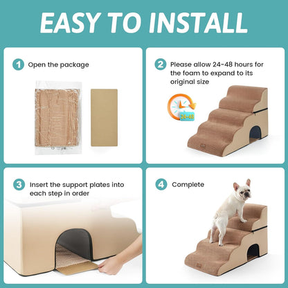 COZY KISS Extra Wide Dog Stairs with Tunnel, Foam Detachable Large Dog Step for Small Pet, Puppy or Cats, Medium Pet Ramp for High Bed, Couch, Sofa or Car, 19.7x33x22.4 inch, 5 Step, Beige