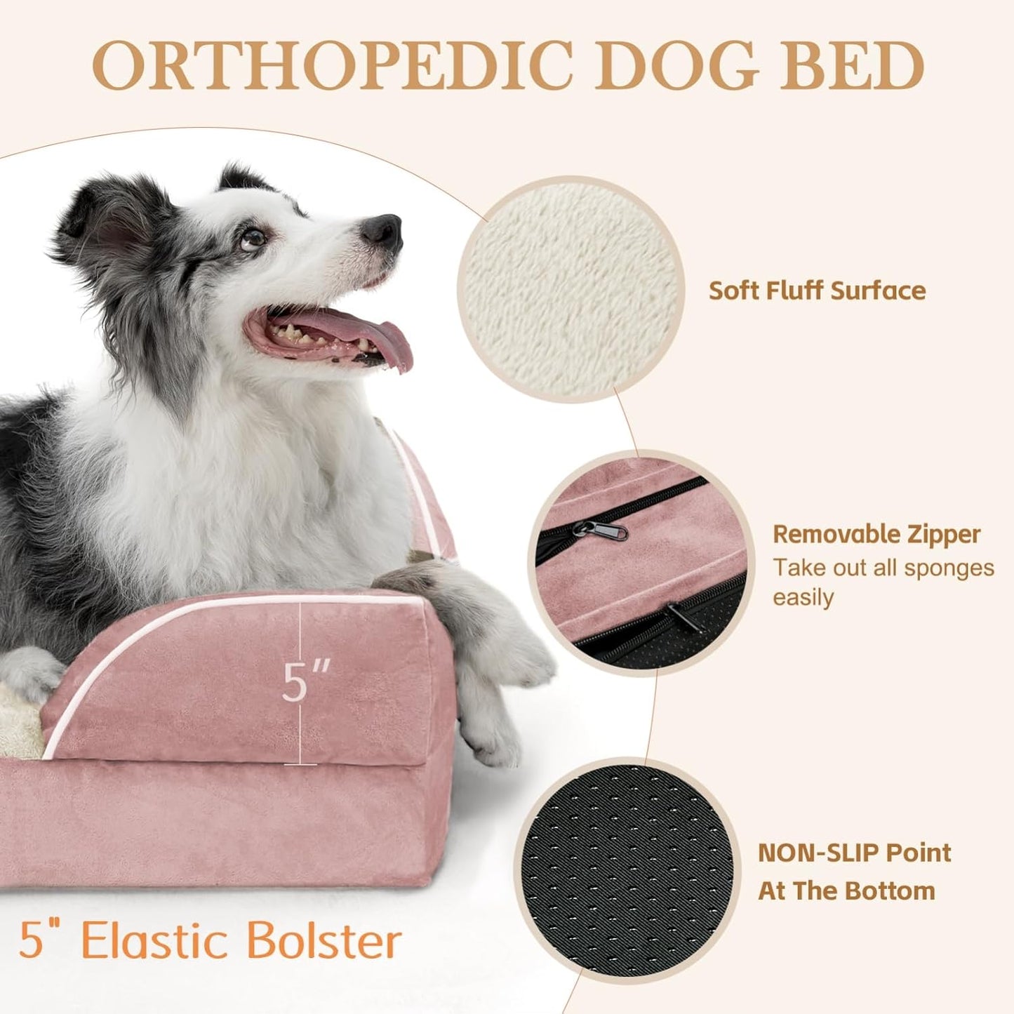 Comfort Expression Orthopedic Dog Bed for Extra Large Dogs 42x30 Inch, Waterproof Egg Crate Foam XL Pet Bed with Removable Bolsters, Dog Couch with Washable Cover & Non-Slip Bottom, Grey - Colors B