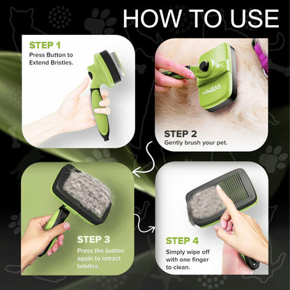 Pet Self Cleaning Slicker Brush and Grooming Comb - Gently Removes Loose Hair, Tangles, and Dirt - Skin Friendly Deshedding Grooming Tool for Hair Dogs & Cats - Pet Supplies Accessories (Purple)