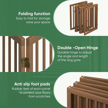 Freestanding Foldable Dog Gate - 4 Panel Room Divider with Metal Support Feet (Black)