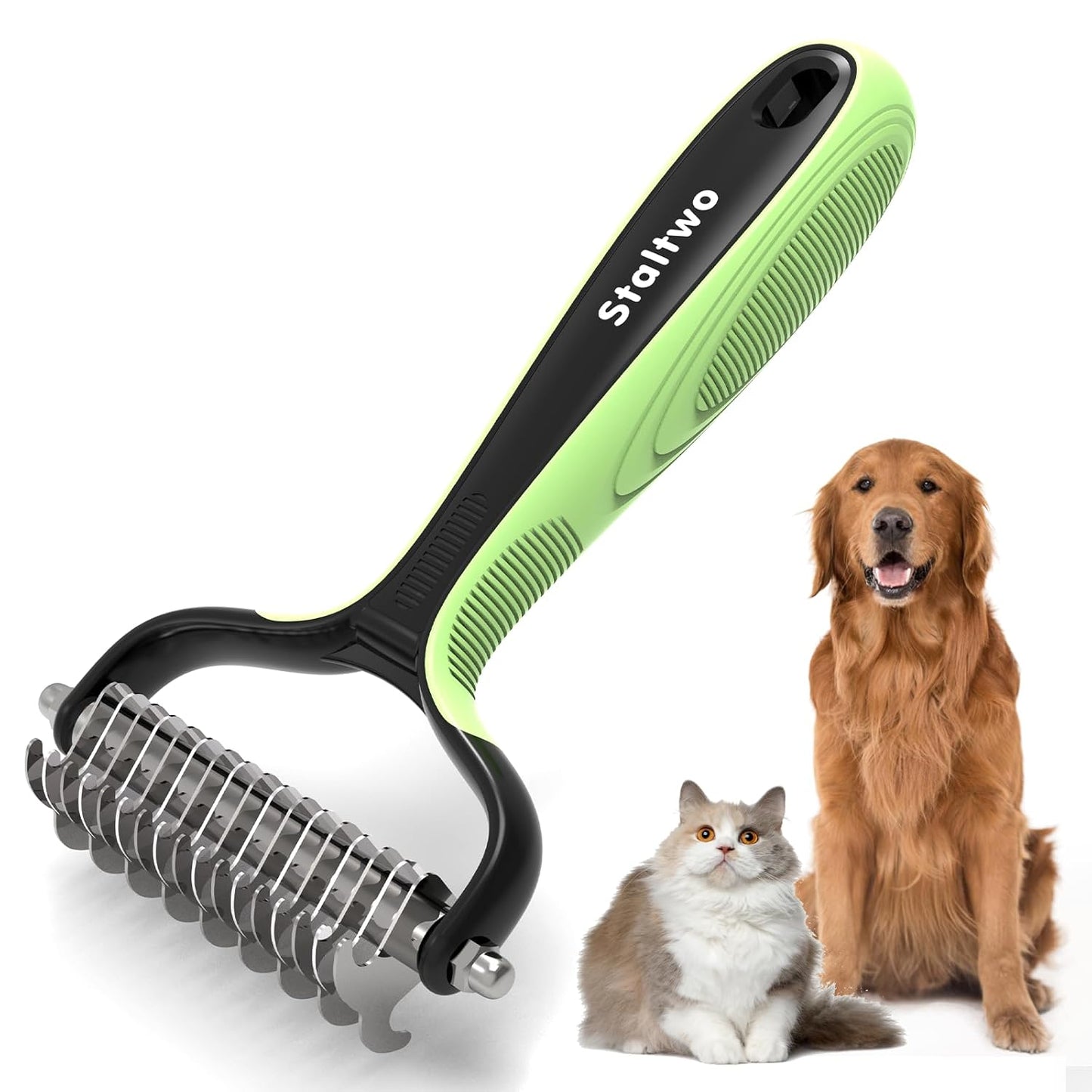 Staltwo Deshedding Dog Brush for Shedding - 2-in-1 Professional Undercoat Rake and Furminator for Dogs | Shedding Control for Long-Haired Dogs and Cats, Deshedding Tool, Knot Removal,Orange