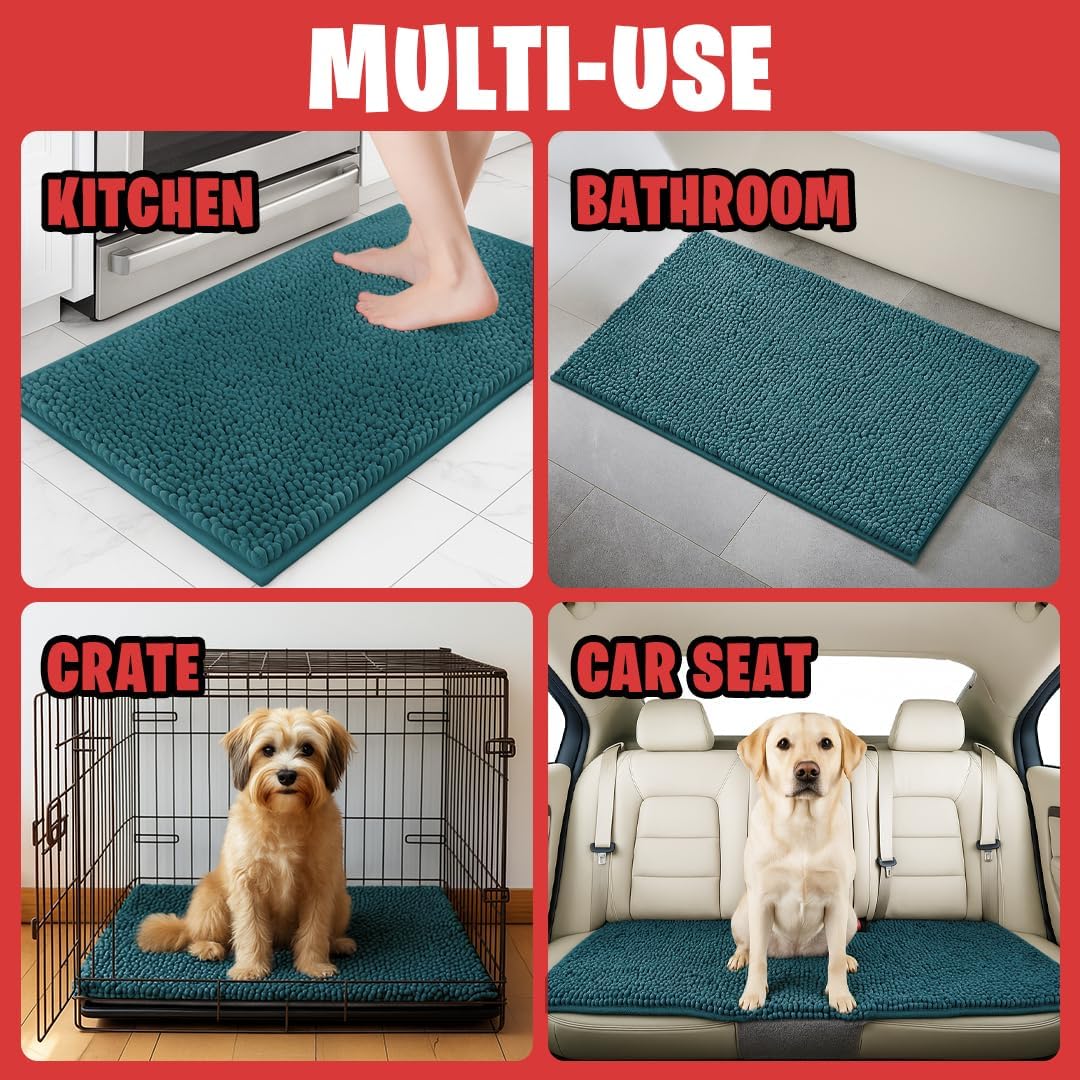 MudGuard Mat™ Dog Door Mat for Muddy Paws, Super Absorbent Microfiber, Non-Slip Indoor Mat, Quick Dry Chenille Mud Mat for Dogs & Entryway, Washable, Grey 19" x 30"