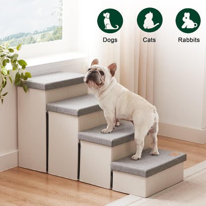 Love's cabin Dog Stairs with Storage 13" H, Foldable Pet Stairs for Small Medium or Large Dogs, Cat Puppy Steps Ramp with Zip up to 150 lbs, Solid Grey, 2 Steps
