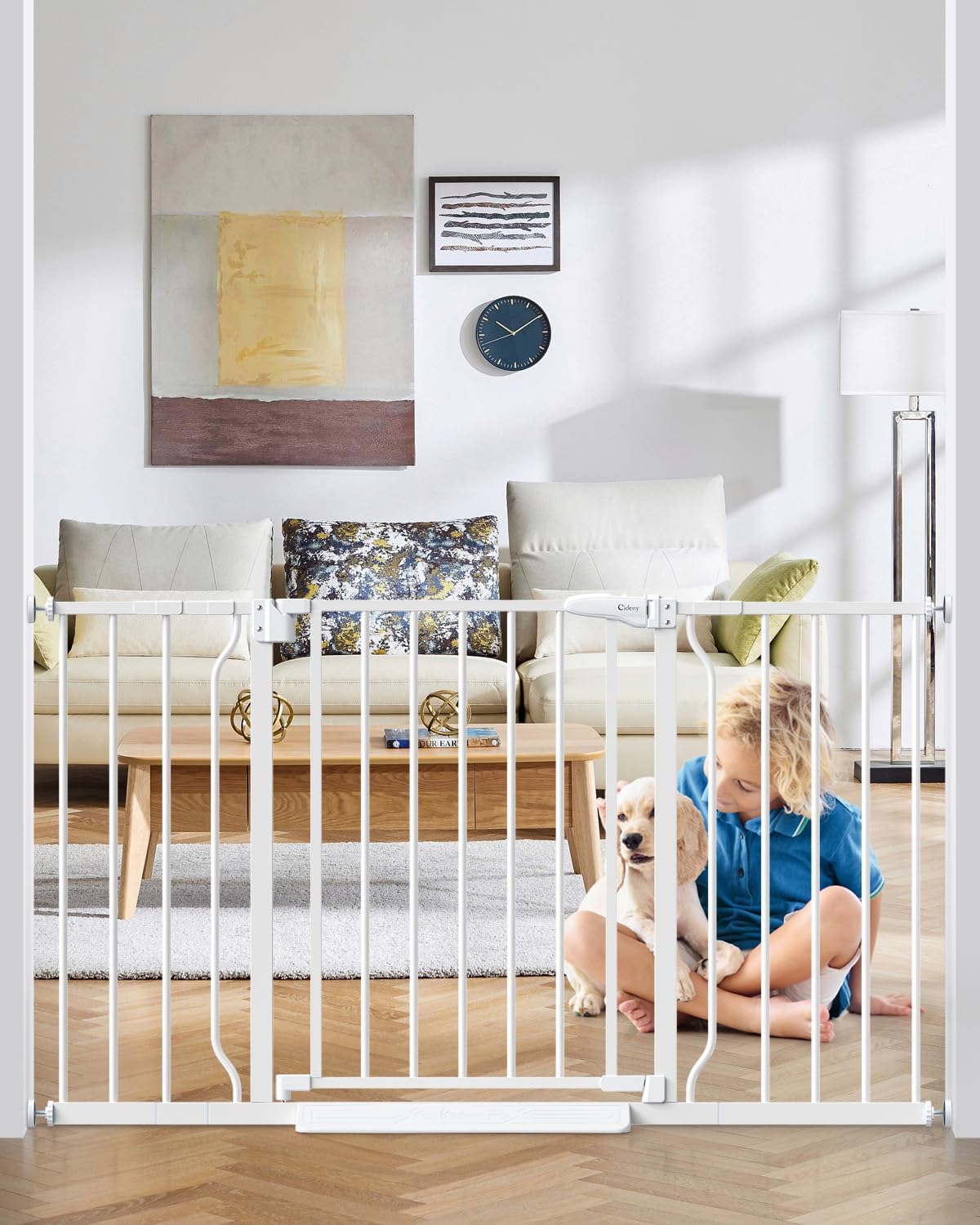 Baby Gate No Drilling, 29"-40" Auto Close Dog Gate Indoor for Doorways & Stairs, Pressure Mounted Adjustable Pet Gate, Easy Walk Through Child Gate for Children & Pets Stroller Friendly, White