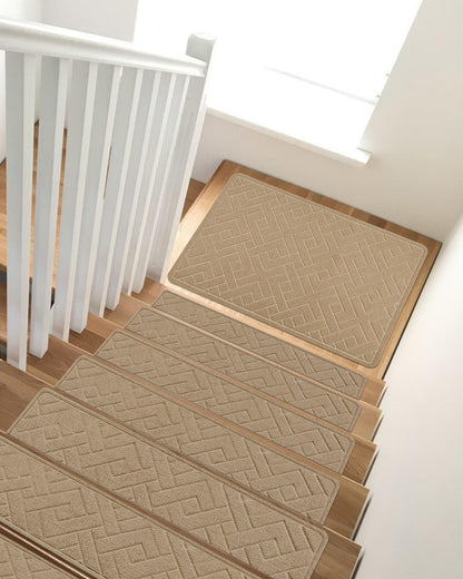 Non Slip Stair Treads for Wooden Steps,15 Pack 8" X 30" Stairs Carpet Treads Indoor with Reusable Peel and Stick Adhesive for Kids Elders and Pets