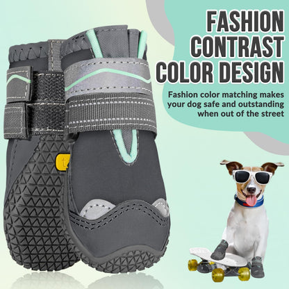SlowTon Dog Shoes for Large Small Medium Dogs - Breathable Dog Boots for Summer Hot Pavement, Paw Protector for Outdoor Walking Winter Snow, Anti-Slip Rubber Dog Booties for Hardwood Floor (Green, 6)