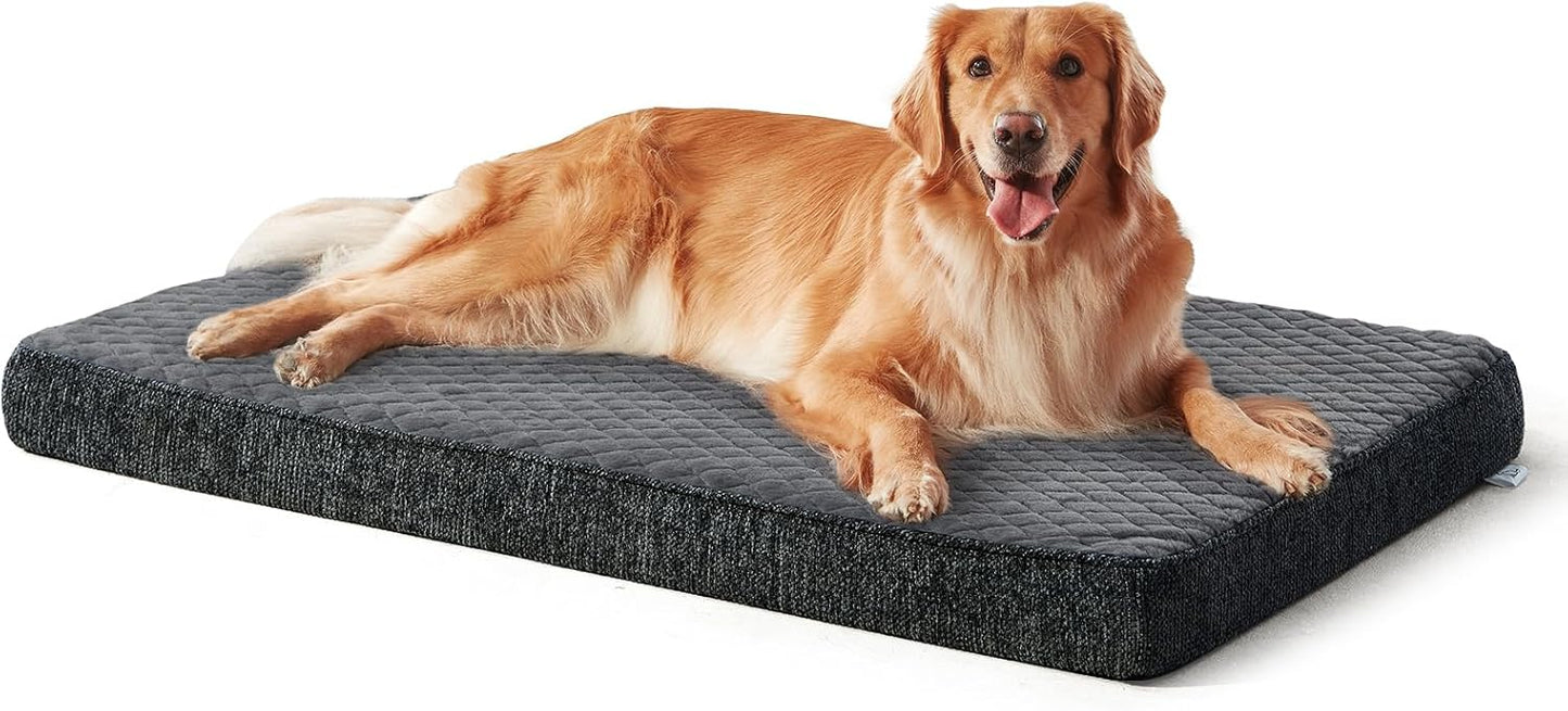 JOEJOY XL Dog Beds Large Sized Dog, Orthopedic Big Dogs Crate Bed with Washable Removable Cover, Extra Thick Egg-Crate Memory Foam Pet Beds up to 80 lbs, Grey, 41"x27"