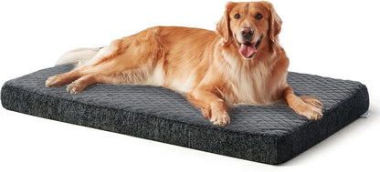 JOEJOY XL Dog Beds Large Sized Dog, Orthopedic Big Dogs Crate Bed with Washable Removable Cover, Extra Thick Egg-Crate Memory Foam Pet Beds up to 80 lbs, Grey, 41"x27"