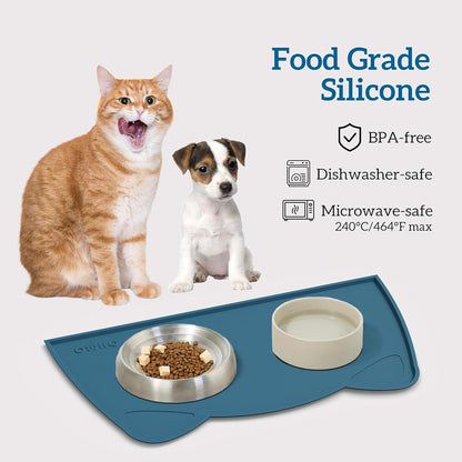 OHMO - Cat Food Mat, Silicone Pet Feeding Mat for Floor Non-Skid Waterproof Dog Water Bowl Tray, Easy to Clean Pet Placemat (Erythrinus, 18 * 9.8'')