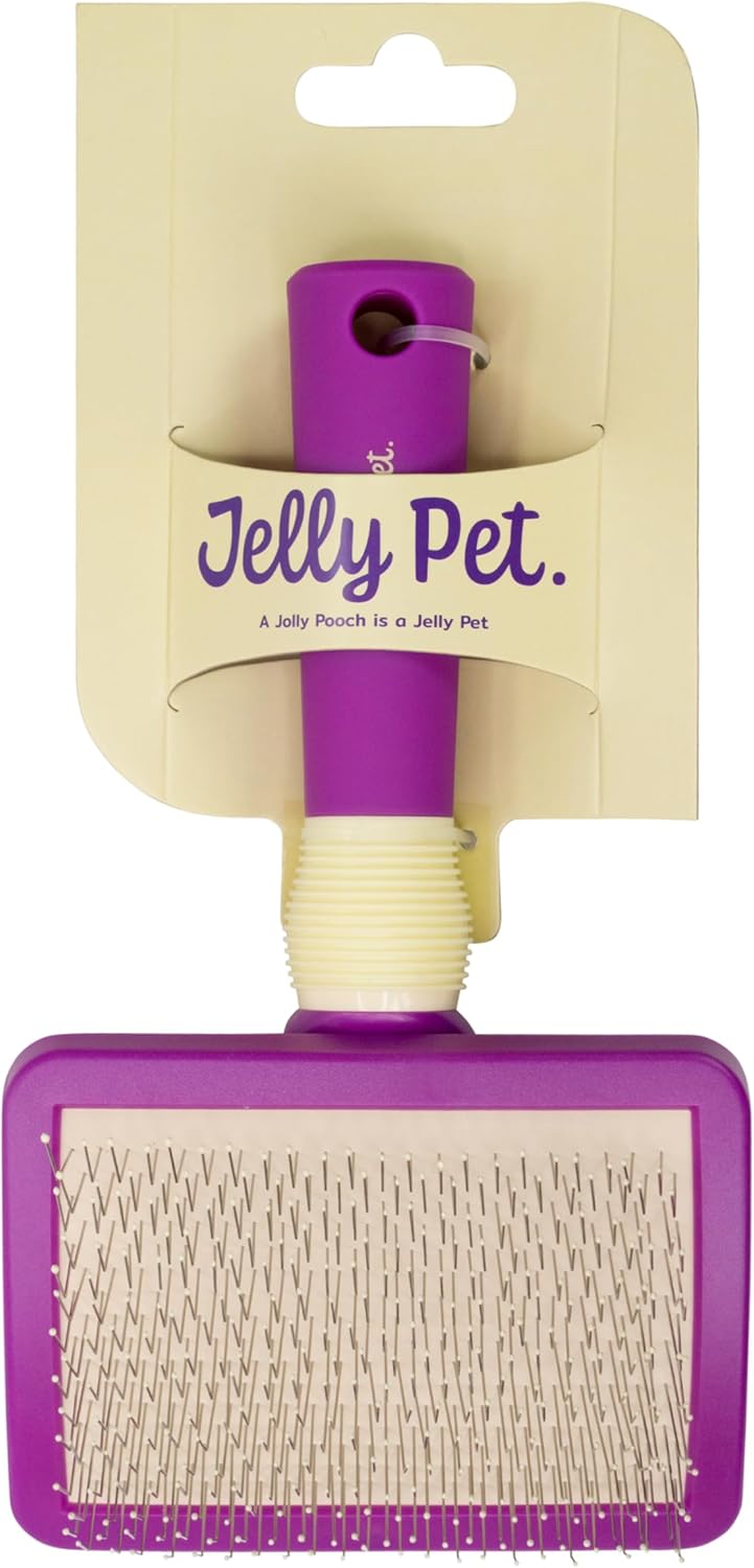 JELLY PET Pivoting Slicker Brush, Brush Head Moves, Soft Pin Slicker, Protects Skin, Prevents Irritation, Effortless Brushing of Shedding Dogs, Detangles and Desheds
