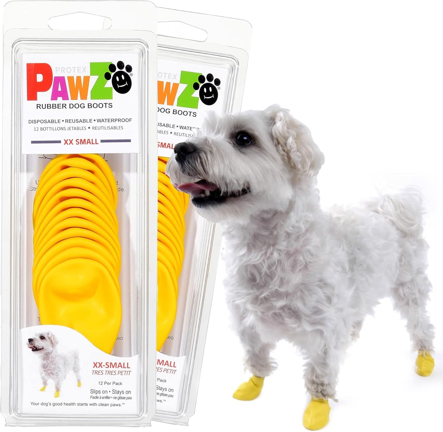 PawZ Rubber Dog Boots for Large Paws - All-Weather Waterproof Dog Shoes, Anti-Slip Traction for Rain, Snow, Mud & Hot Pavement - Pull-On Dog Booties, Purple - Large (3"- 4") - Pack of 24