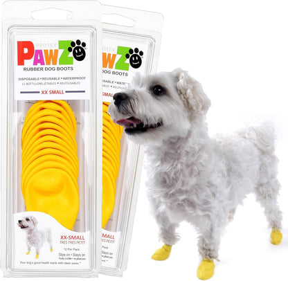 PawZ Rubber Dog Boots for Large Paws - All-Weather Waterproof Dog Shoes, Anti-Slip Traction for Rain, Snow, Mud & Hot Pavement - Pull-On Dog Booties, Purple - Large (3"- 4") - Pack of 24