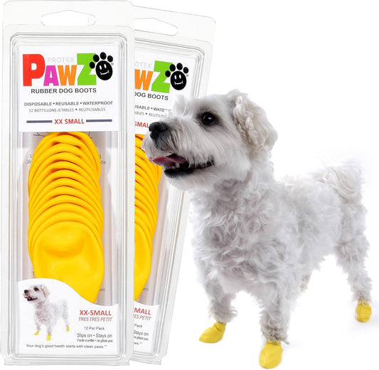 PawZ Rubber Dog Boots for Large Paws - All-Weather Waterproof Dog Shoes, Anti-Slip Traction for Rain, Snow, Mud & Hot Pavement - Pull-On Dog Booties, Purple - Large (3"- 4") - Pack of 24