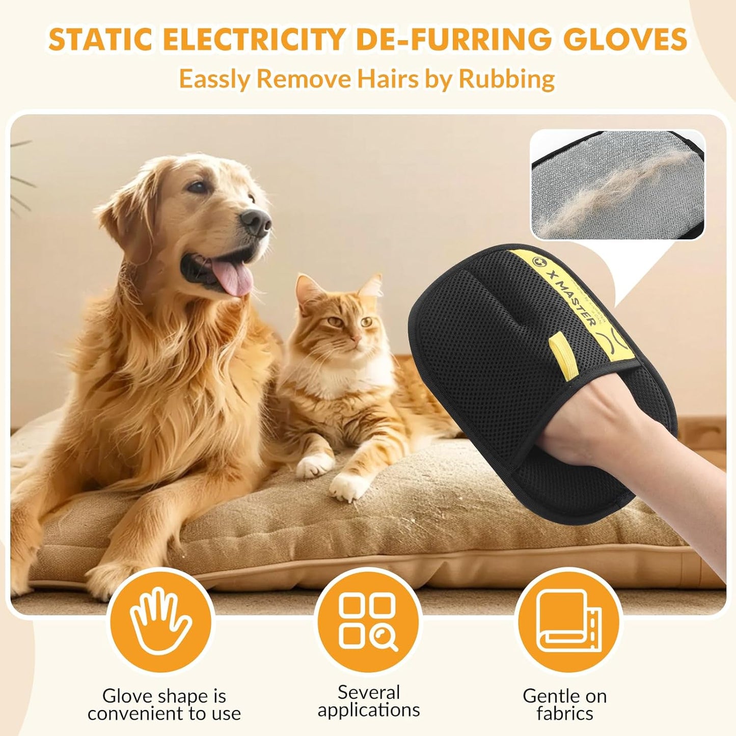 Wortade 3Pcs Pet Hair Removal Glove for Cats & Dogs, Efficient Grooming Gloves for Pet Hair, Cat Grooming Gloves for Hair Removal, Magic Pet Grooming Glove for Couch, Furniture, Carpet, Curtain 2L1S
