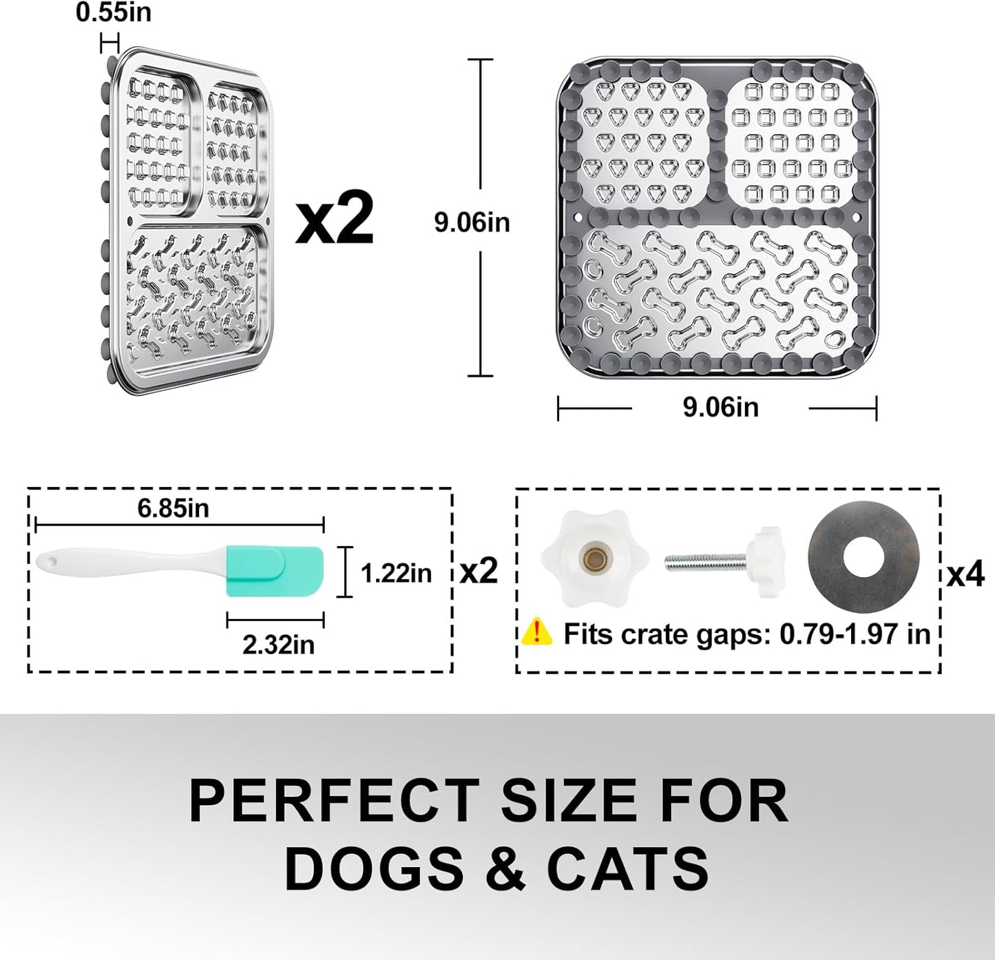 Kactoily Stainless Steel Lick Mat for Dogs and Cats, Large Slow Feeding Licking Pad with 46 Suction Cups, Wall/Floor/Crate Mounting, Peanut Butter Licking Pad for Boredom Reducer and Anxiety Relief