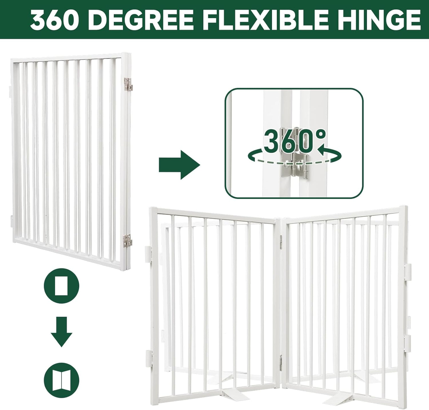 Snagle Paw Full Metal Freestanding Dog Gate,Indoor Dog Gate with Floor Protect Support Feet, 40x24 Inches Foldable Dogs Barrier for Stairs, Hallways and Doorways (24'' H 2 Panel, White