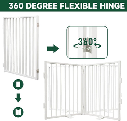 Snagle Paw Full Metal Freestanding Dog Gate,Indoor Dog Gate with Floor Protect Support Feet, 40x24 Inches Foldable Dogs Barrier for Stairs, Hallways and Doorways (24'' H 2 Panel, White