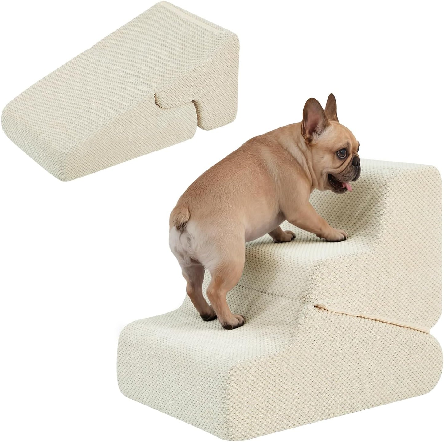 Dog Ramp for Bed, 23" H Dog Stairs for High Bed, 2 in 1 Pet Steps for Small Dogs, 5-Step Foldable Transformable Large Cats Ramp to Get on Couch, Non-Slip Balanced, Grey