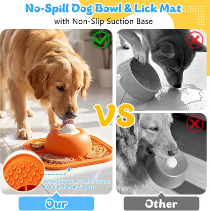 Slow Feeder Dog Bowls & Lick Mat for Liquid and Thick Treat, Anti-Slip Dog Lick Bowl with Interactive Rolling Ball, 5/6 Cup Pup Licking Toy for Large Medium Small Dogs and Cats Blue
