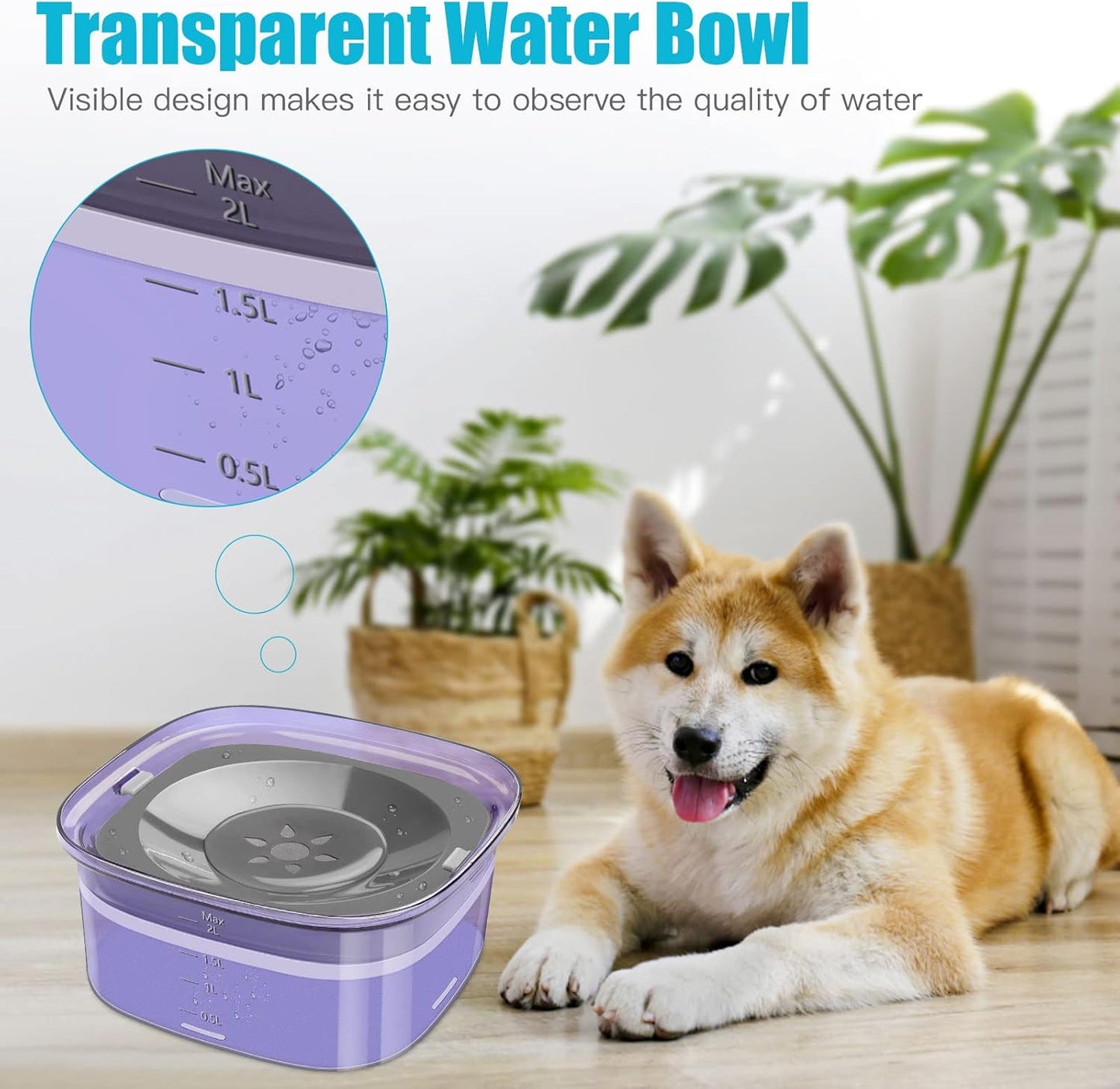 UPSKY 70oz Dog Water Bowl 2L No Spill Dog Bowls Large Capacity Spill Proof Slow Water Feeder, No Splash Pet Water Dispenser Vehicle Carried Travel Slow Drinking Bowl for Messy Drinkers