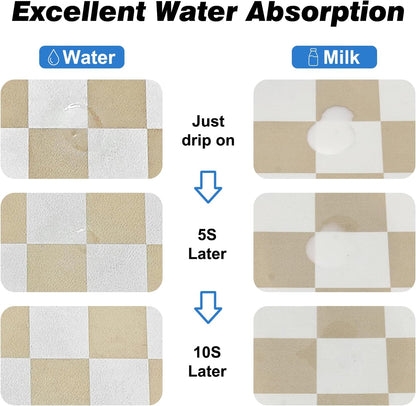 CooRug Checkered Dog Food Mat, Absorbent Leak-Proof Pet Feeding Mat, Quick Dry Cat Food Mat for Messy Drinkers 12" x 20" Khaki