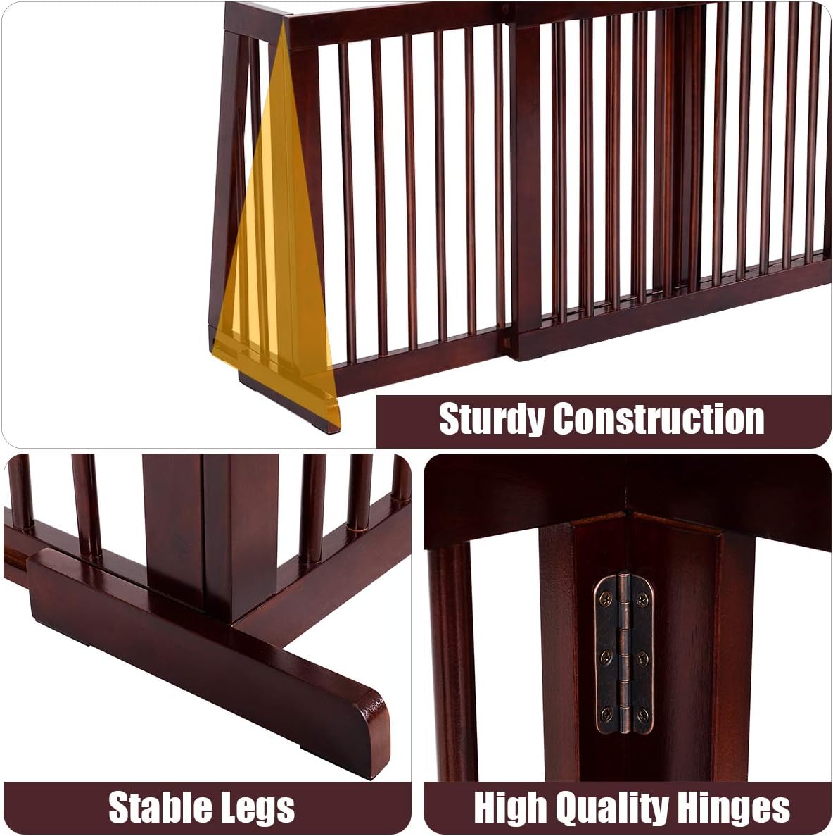 PETSITE Free Standing Retractable Wooden Dog Gate Indoor, 28-80 Inches Adjustable Pet Gate for Doorways, Stairs, Hallway, Kitchen, Easily Crossable with One Step, Ideal for Small & Medium Sized Dogs
