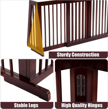 PETSITE Free Standing Retractable Wooden Dog Gate Indoor, 28-80 Inches Adjustable Pet Gate for Doorways, Stairs, Hallway, Kitchen, Easily Crossable with One Step, Ideal for Small & Medium Sized Dogs