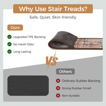 sarben Non Slip Stair Treads for Wooden Steps 15PCS - 8"x30" Indoor Safety Carpet, Edging Mats with TPE Adhesive Backing, Pet and Elderly Friendly Stair Rugs (Taupe) - Colors B
