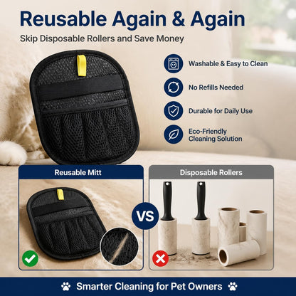 Pet Hair Remover Glove 2-Pack for Couch, Carpet, Bed, Car Seat & Clothing, Reusable Electrostatic Tool for Cat & Dog Hair