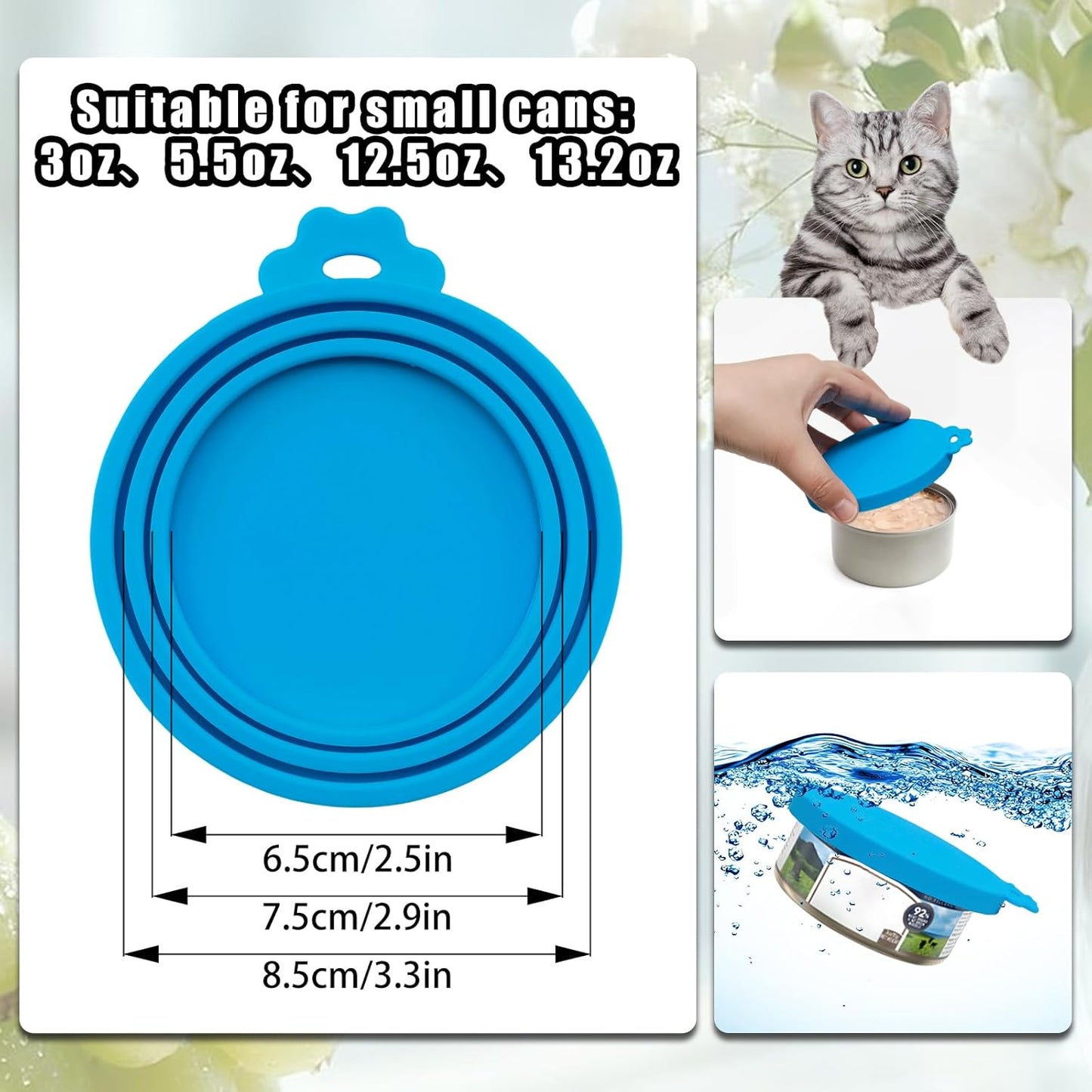 PINE & LINEN 4 Pcs 2.5inch Durable Pet Can Lids, Silicone Small Pet Can Covers Waterproof Cat Food Cans Lids for 3 oz Cat Food Cans（Yellow+Red+Pink+Blue）
