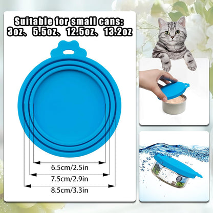 PINE & LINEN 4 Pcs 2.5inch Durable Pet Can Lids, Silicone Small Pet Can Covers Waterproof Cat Food Cans Lids for 3 oz Cat Food Cans（Yellow+Red+Pink+Blue）
