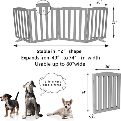 Freestanding Dog Gate Indoor,Doggie Gate Foldable Pet Gates for Doorways,Stairs or Hallways, Wooden Brown Pet Gate for the House, Pet Fence with Support Feet Included,24 "Height-3 Panels