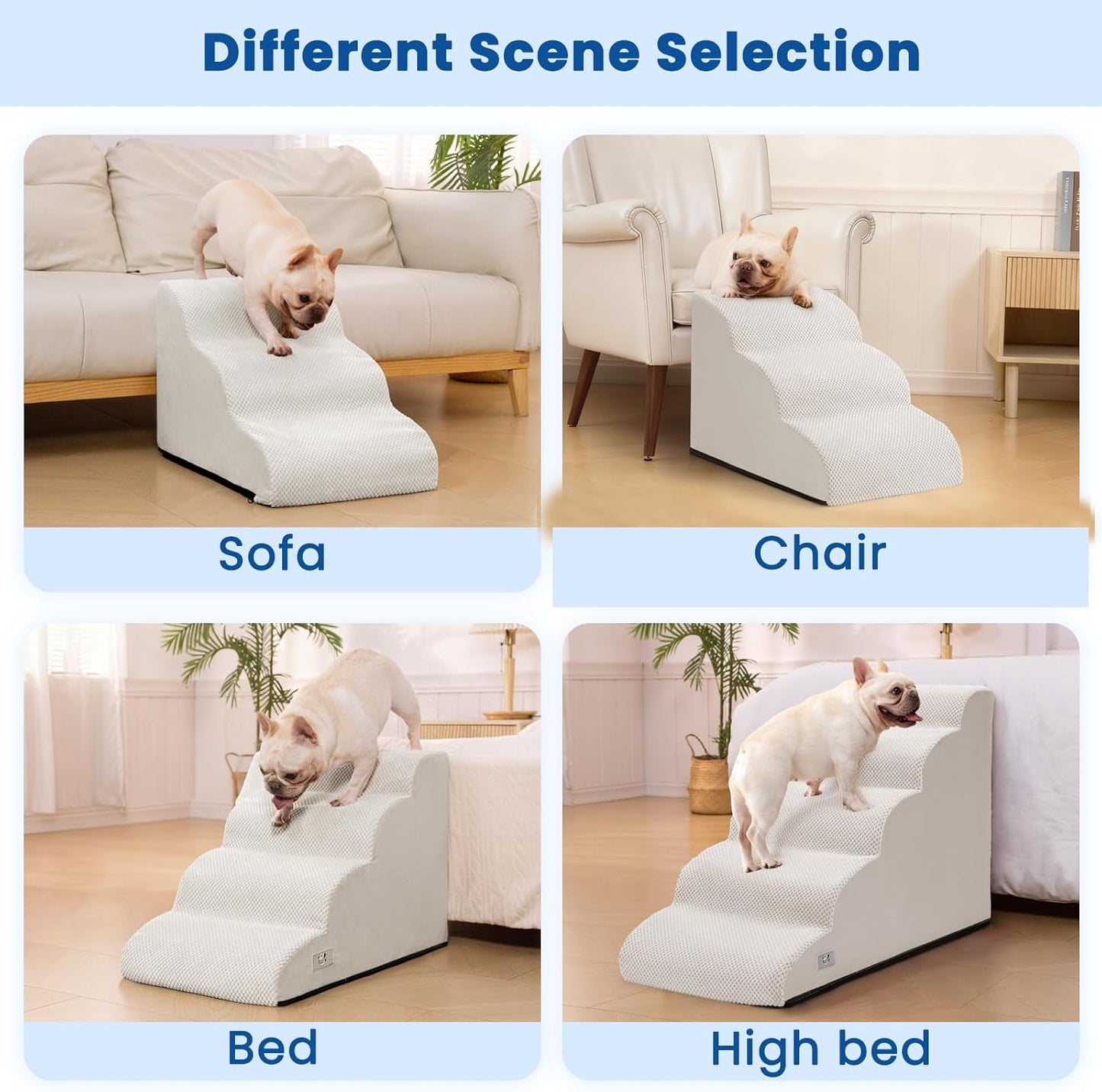 Airpanda Dog Stairs for Small Dogs and Cats – 3 Step Pet Ramp for Couch & Sofa, Non-Slip Dog Steps for Pets, Washable Cover, High-Density Support Foam for Easy Climbing,Beige